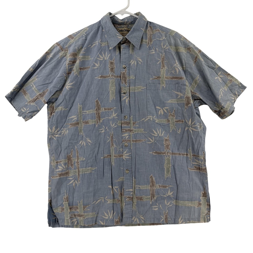 Cooke Street Shirt Mens Large Blue Bamboo Short Sleeve Button Front Casual